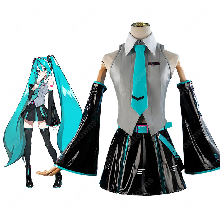 初音ミク V6 コスプレ衣装 パッケージビジュアルVer. トップス・スカート・アームカバー・レッグカバー付き-1