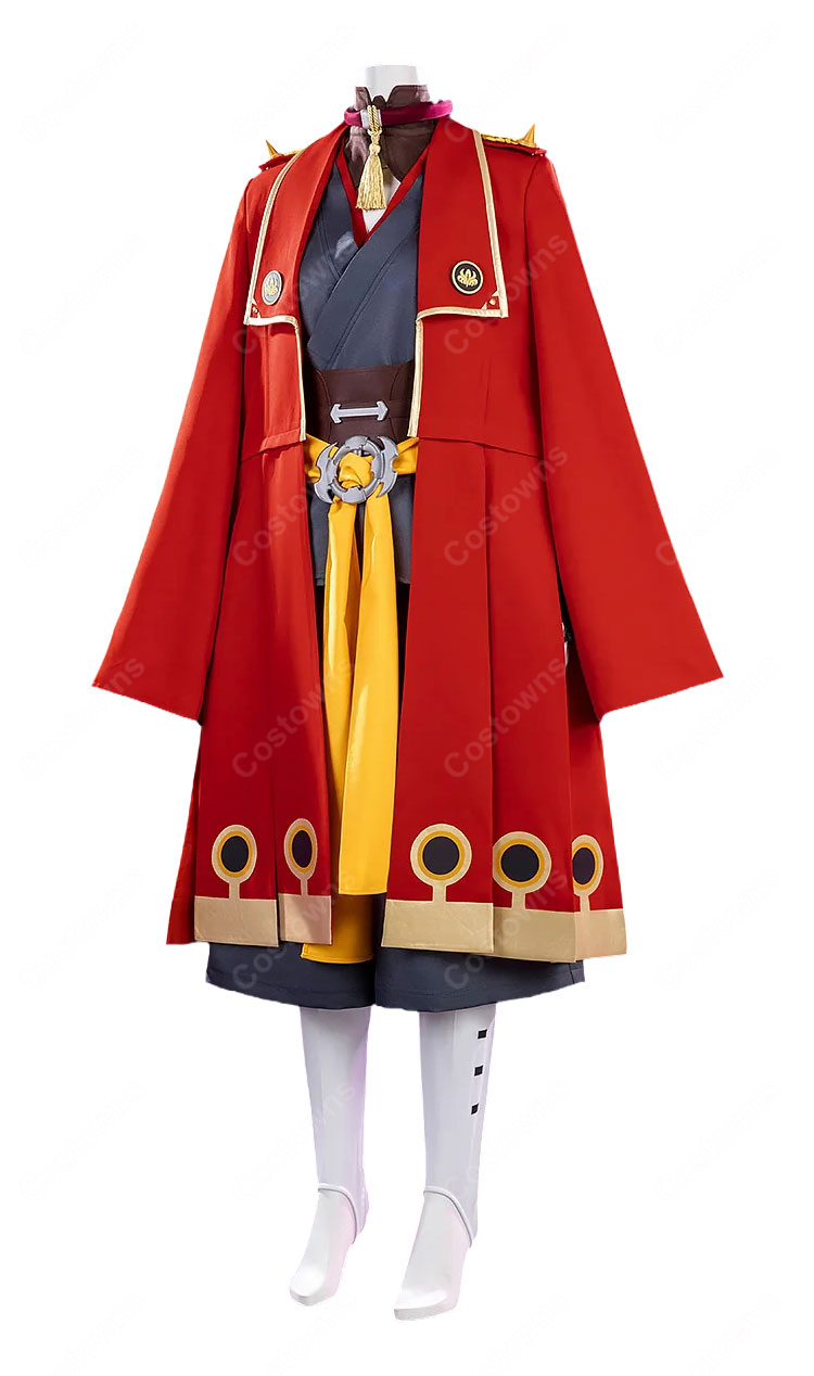 ガチアクタ キョウカ・ニジク コスプレ衣装 獄卒「赤角」1番隊隊長Ver. アウター・腰布・首飾り付きセット-3