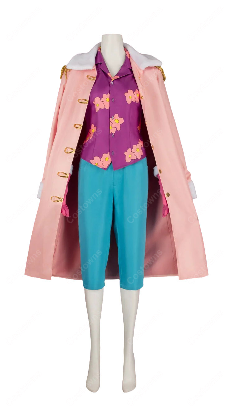 ONE PIECE たしぎ コスプレ衣装 海軍G-5支部大佐Ver. ピンクコート・眼鏡付きセット-2