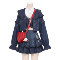 にじさんじ 水面まどか コスプレ衣装 初の新衣装 デニムセットアップ私服Ver. ジャケット・スカート・付け襟セット(202×202)