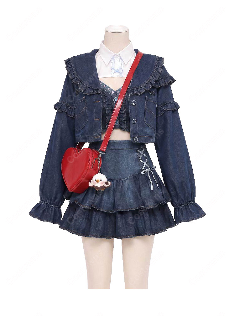 にじさんじ 水面まどか コスプレ衣装 初の新衣装 デニムセットアップ私服Ver. ジャケット・スカート・付け襟セット-2