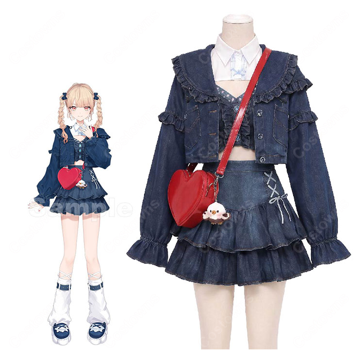 にじさんじ 水面まどか コスプレ衣装 初の新衣装 デニムセットアップ私服Ver. ジャケット・スカート・付け襟セット-1