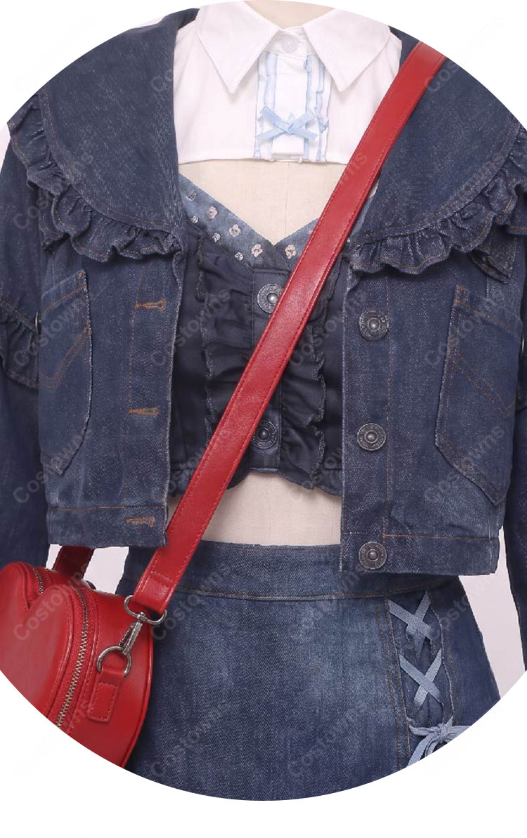 にじさんじ 水面まどか コスプレ衣装 初の新衣装 デニムセットアップ私服Ver. ジャケット・スカート・付け襟セット-5