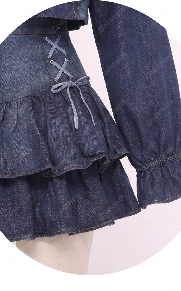 にじさんじ 水面まどか コスプレ衣装 初の新衣装 デニムセットアップ私服Ver. ジャケット・スカート・付け襟セット-6