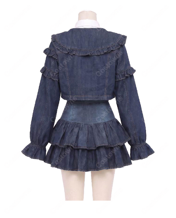 にじさんじ 水面まどか コスプレ衣装 初の新衣装 デニムセットアップ私服Ver. ジャケット・スカート・付け襟セット-3