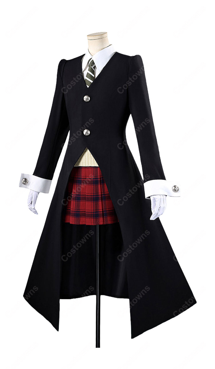 ソウルイーター マカ=アルバーン コスプレ衣装 死武専制服Ver. ロングコート・赤チェック柄スカート・手袋付き-2