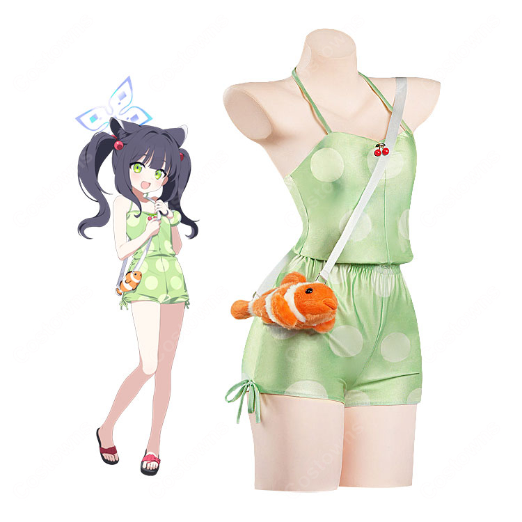 ブルーアーカイブ -Blue Archive- シュエリン(水着)コスプレ衣装 グリーンドット水着・魚モチーフ小物付き-1