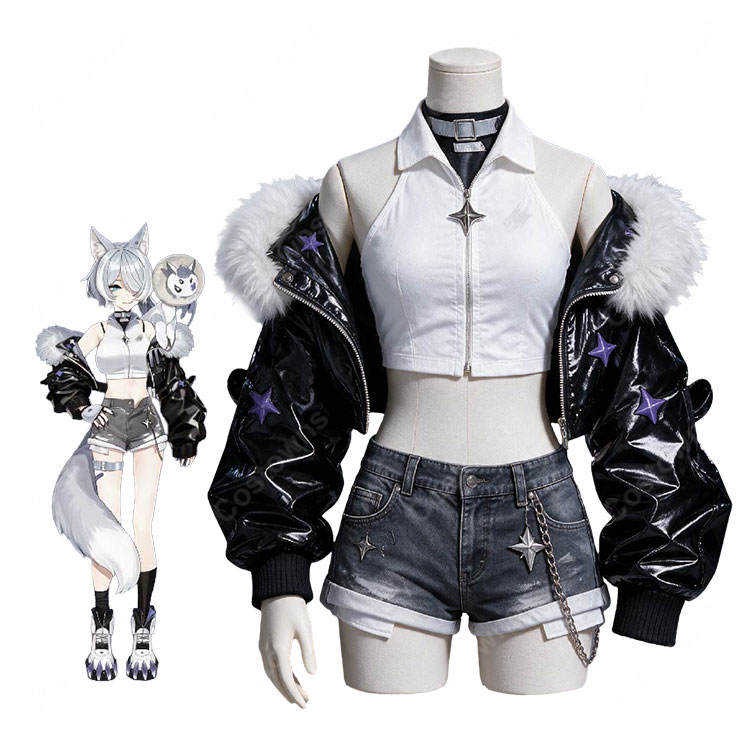 にじさんじ エリーラ ペンドラ 狼風 新衣装 コスプレ衣装 ファー付きジャケット・ショートパンツセット-1