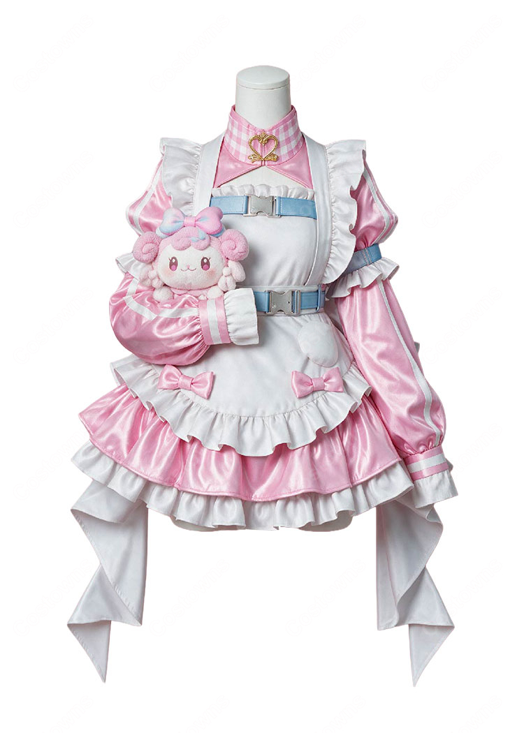 にじさんじ ぷりん・らら・もーど デフォルト衣装 コスプレ衣装 ピンク×ホワイトのフリルセット 髪飾り・ソックス付き-2