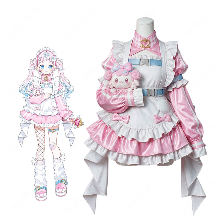 にじさんじ ぷりん・らら・もーど デフォルト衣装 コスプレ衣装 ピンク×ホワイトのフリルセット 髪飾り・ソックス付き-1