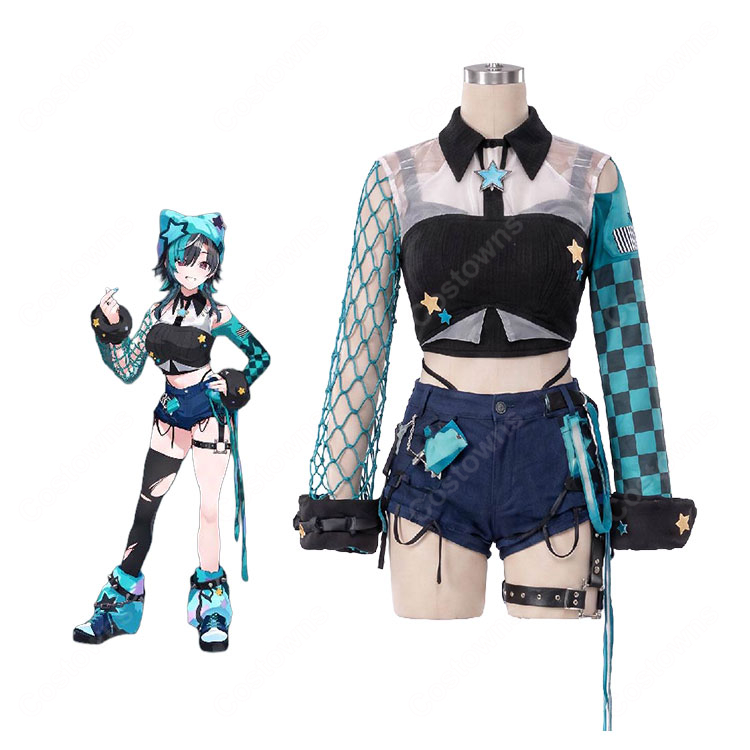 ホロライブ 輪堂千速 Harajuku original vol.1 原宿コスプレ衣装 左右非対称トップス・ショートパンツセット-1