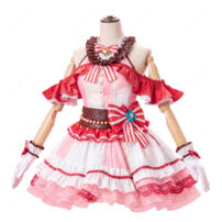 バンドリ！ ガールズバンドパーティ！ 丸山彩 コスプレ衣装 ピンク×ホワイト フリルドレス・手袋・装飾セット