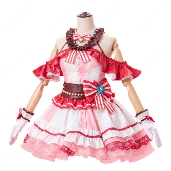 バンドリ！ ガールズバンドパーティ！ 丸山彩 コスプレ衣装 ピンク×ホワイト フリルドレス・手袋・装飾セット元の画像