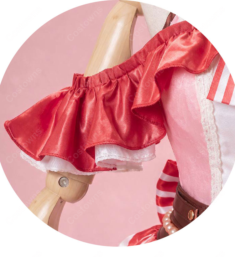 バンドリ! ガールズバンドパーティ! 丸山彩 コスプレ衣装 ピンク×ホワイト フリルドレス・手袋・装飾セット-5