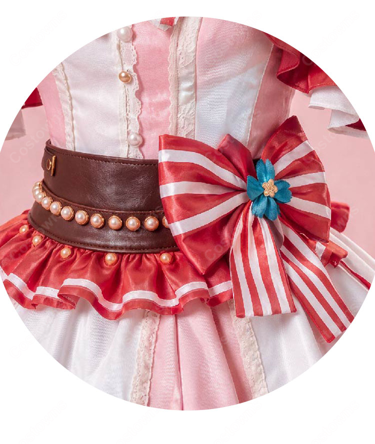 バンドリ! ガールズバンドパーティ! 丸山彩 コスプレ衣装 ピンク×ホワイト フリルドレス・手袋・装飾セット-6