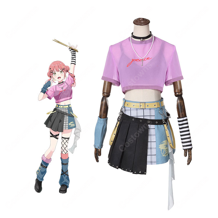 BanG Dream! Our Notes 梅里ちえり コスプレ衣装 一家Dumb Rock! ドラム担当衣装 ステージ衣装 13点セット XS~XXXL-1
