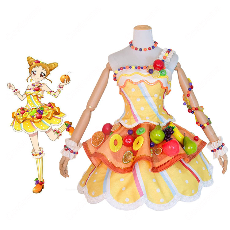 アイカツ！ 有栖川おとめ トロピカルバスケットコーデ コスプレ衣装 フルーツ装飾・カチューシャ付き S～XXL イベント・撮影向け-1