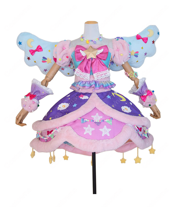アイカツスターズ！ 花園きらら スイートドリームスコーデ コスプレ衣装 星柄フリルドレス・小物付き S～XXL 翼追加対応-2