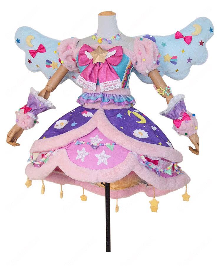 アイカツスターズ！ 花園きらら スイートドリームスコーデ コスプレ衣装 星柄フリルドレス・小物付き S～XXL 翼追加対応-3