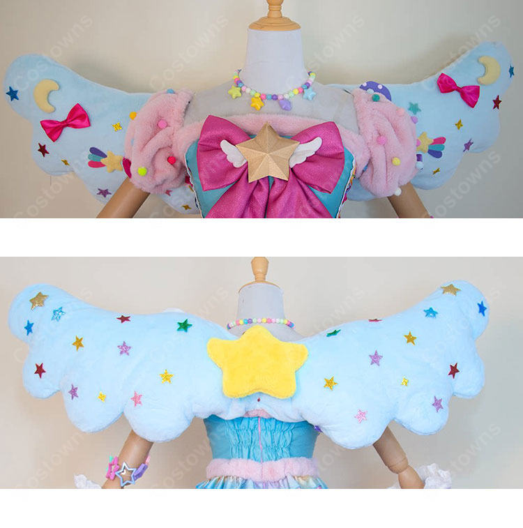 アイカツスターズ！ 花園きらら スイートドリームスコーデ コスプレ衣装 星柄フリルドレス・小物付き S～XXL 翼追加対応-6