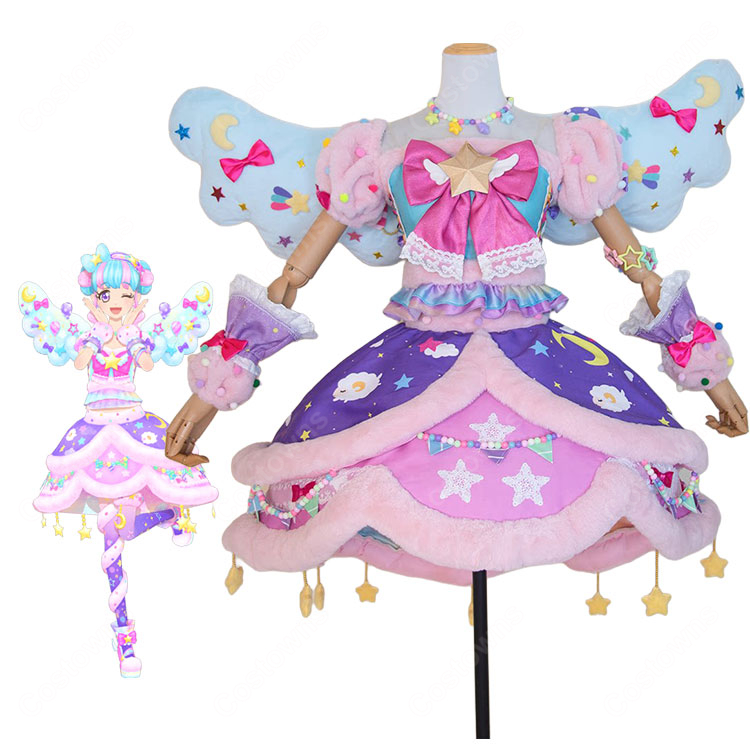 アイカツスターズ！ 花園きらら スイートドリームスコーデ コスプレ衣装 星柄フリルドレス・小物付き S～XXL 翼追加対応-1