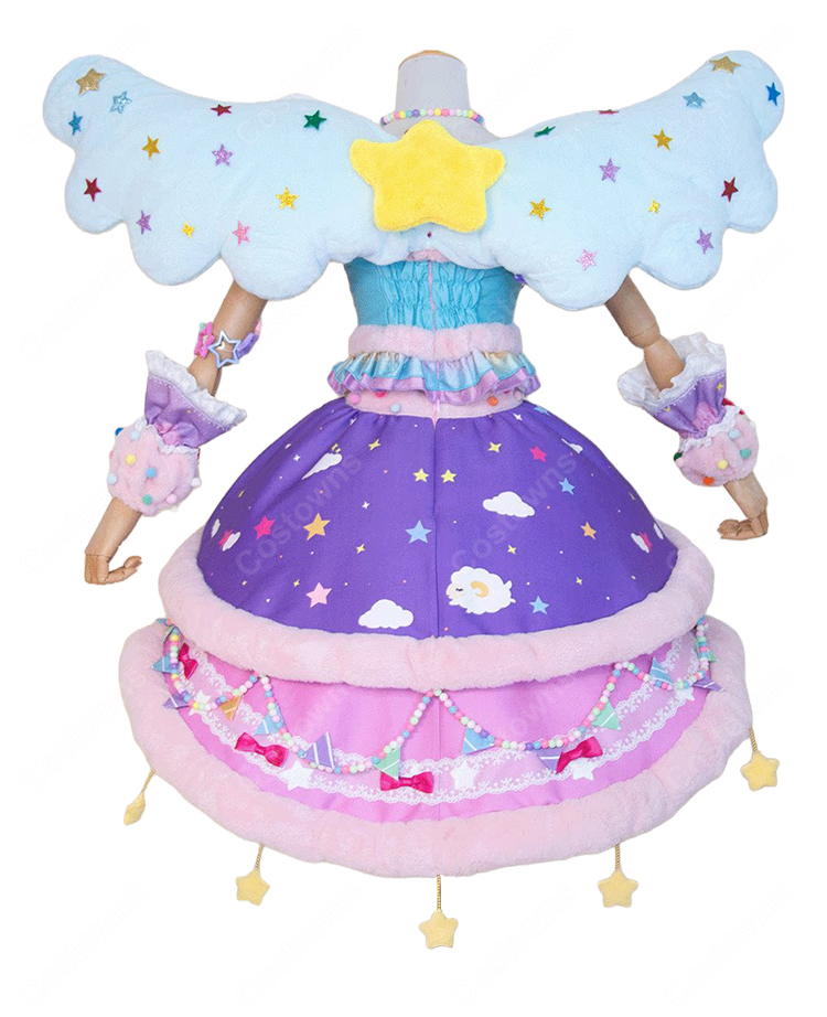 アイカツスターズ！ 花園きらら スイートドリームスコーデ コスプレ衣装 星柄フリルドレス・小物付き S～XXL 翼追加対応-4