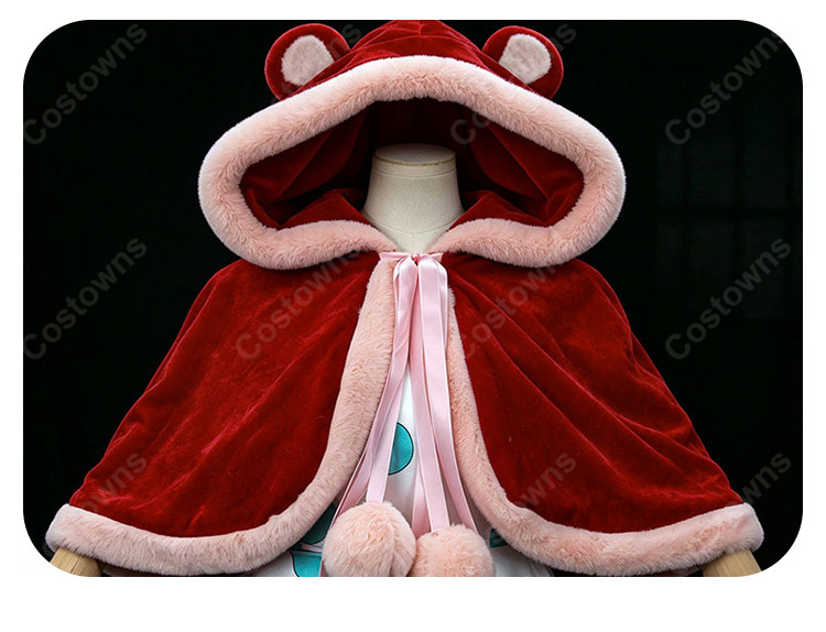 ONE PIECE ワンピース シュガー ドレスローザ編 コスプレ衣装 赤いフード付きケープ・水玉ワンピース・王冠・眼鏡フレームセット S~XXL-6