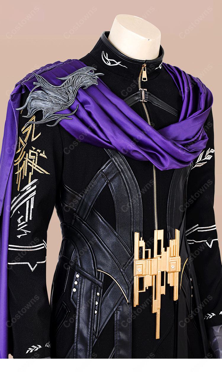 恋と深空 セイヤ 宇宙の祝福「永夜の独行」コスプレ衣装 ブラックロングコート・パープルドレープ アクセサリー付き XS~XXL-3