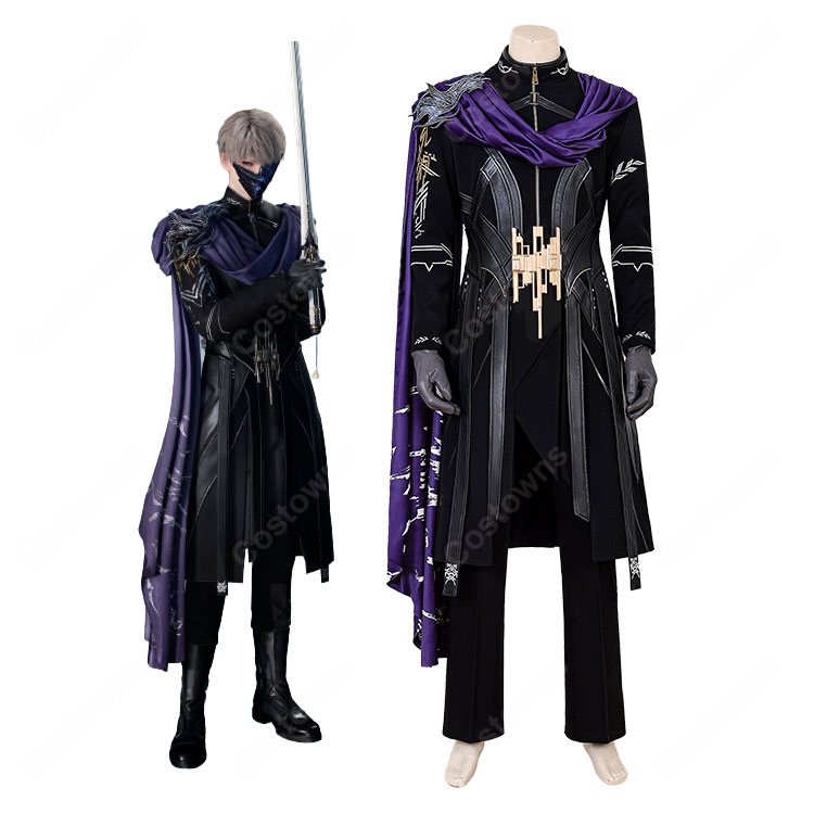 恋と深空 セイヤ 宇宙の祝福「永夜の独行」コスプレ衣装 ブラックロングコート・パープルドレープ アクセサリー付き XS~XXL-1