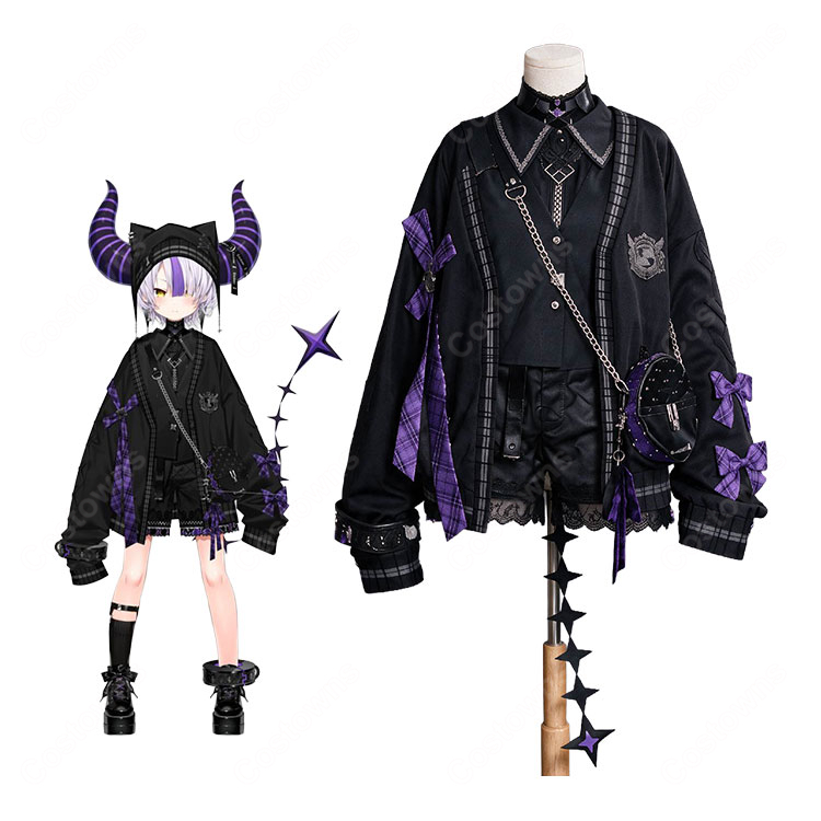 hololive ホロライブ ラプラス・ダークネス ラプルイおそろいゴシック衣装 コスプレ衣装 紫チェック装飾 ショートパンツセット-1