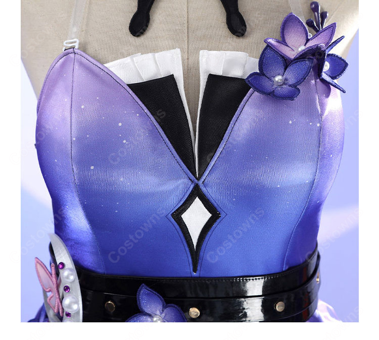 崩壊:スターレイル キャストリス 儚き夢の舞 コスプレ衣装 蝶モチーフ多層ドレス 付け襟・髪飾り付き XS~XXL イベント撮影向け-8