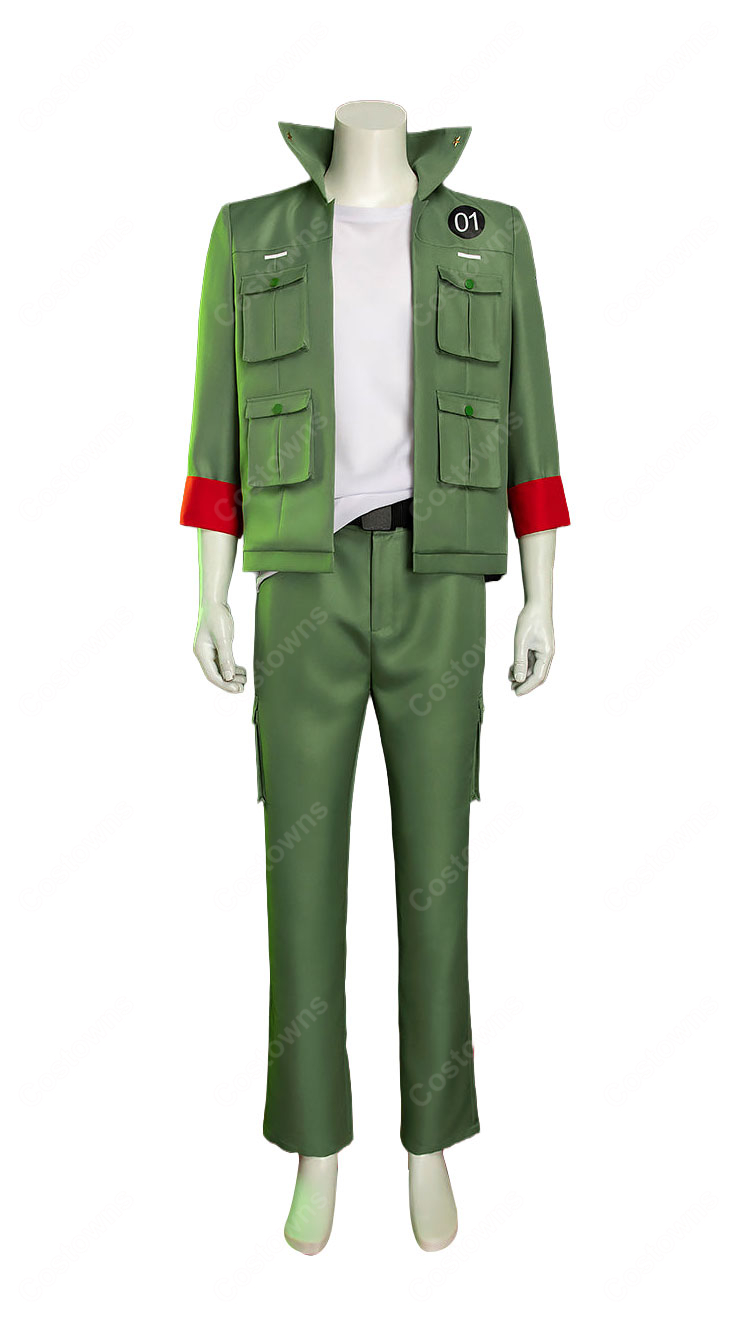 家庭教師ヒットマンREBORN! コロネロ コスプレ衣装 グリーン軍服風セット バンダナ・ベルト付き-2