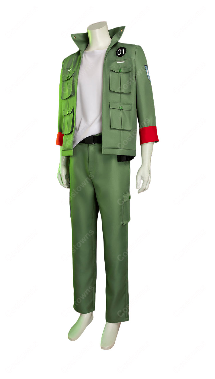 家庭教師ヒットマンREBORN! コロネロ コスプレ衣装 グリーン軍服風セット バンダナ・ベルト付き-3