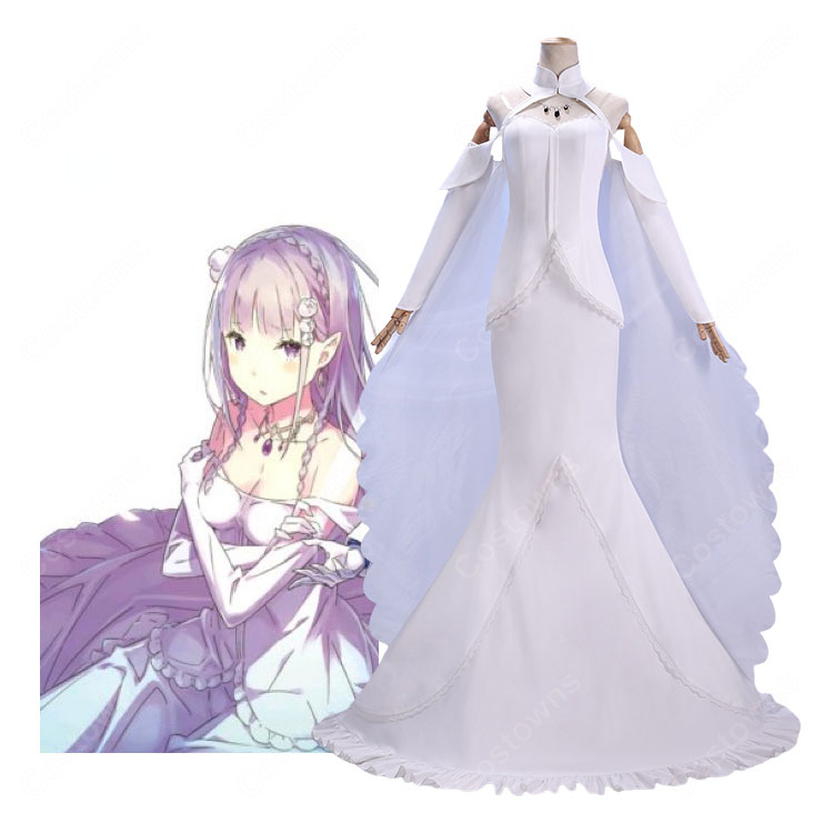 Re:ゼロから始める異世界生活 エミリア 花嫁姿 ウェディングドレス コスプレ衣装-1