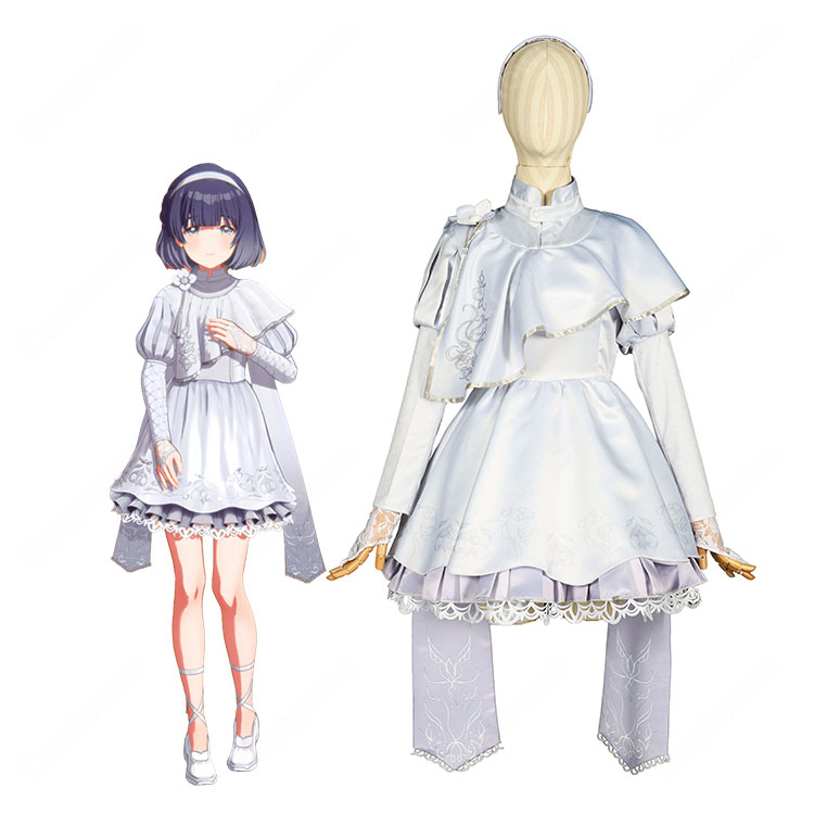 学園アイドルマスター 【Superlative】秦谷美鈴 コスプレ衣装 白銀ステージ衣装 ワンピース・肩飾り・手袋付き-1