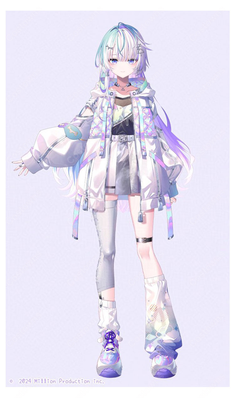 ミリプロ 眠雲ツクリ コスプレウィッグ 白水色パープルロングヘア ウィッグネット付き VTuberコスプレ用-2