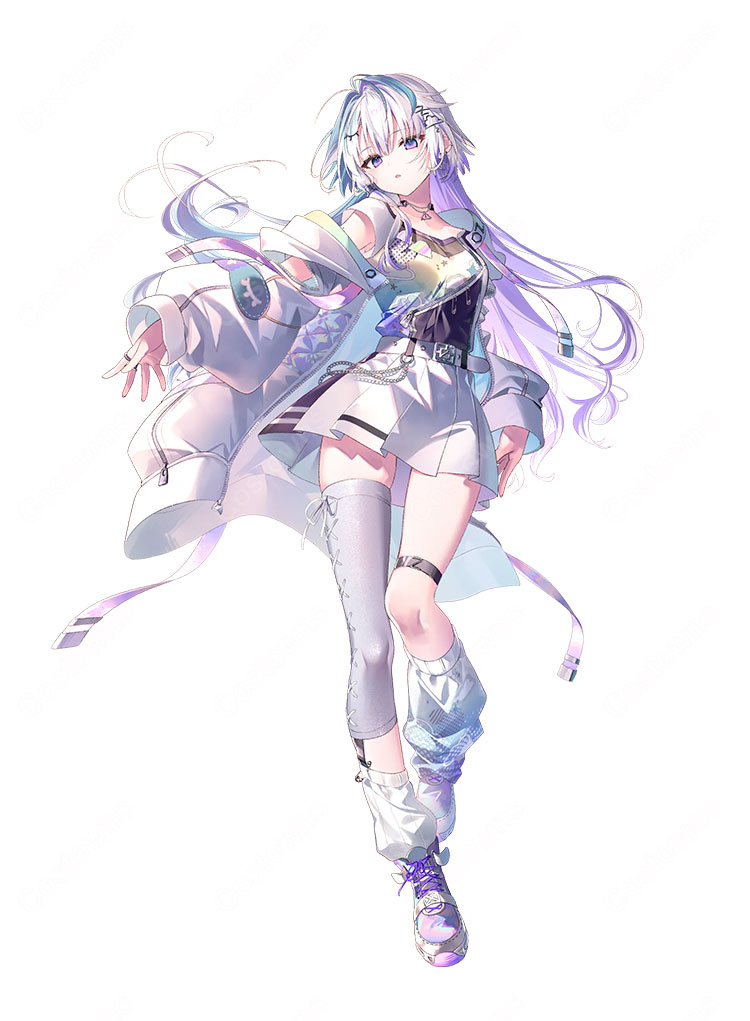 ミリプロ 眠雲ツクリ コスプレウィッグ 白水色パープルロングヘア ウィッグネット付き VTuberコスプレ用-1