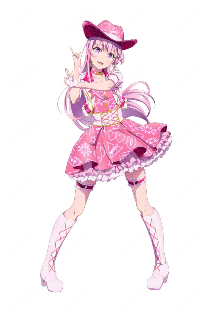 シャインポスト 螢 アイドル衣装 コスプレ衣装 ピンクホワイトステージ衣装 帽子・コルセットベルト付き-1