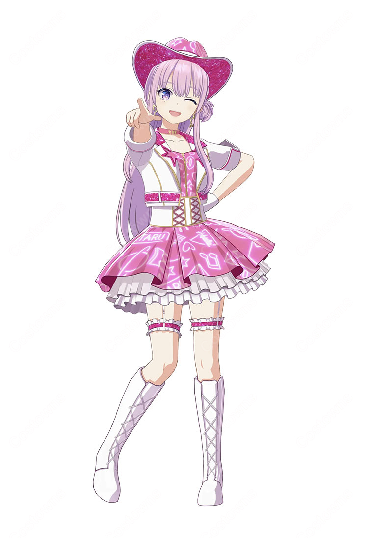 シャインポスト 螢 アイドル衣装 コスプレ衣装 ピンクホワイトステージ衣装 帽子・コルセットベルト付き-2