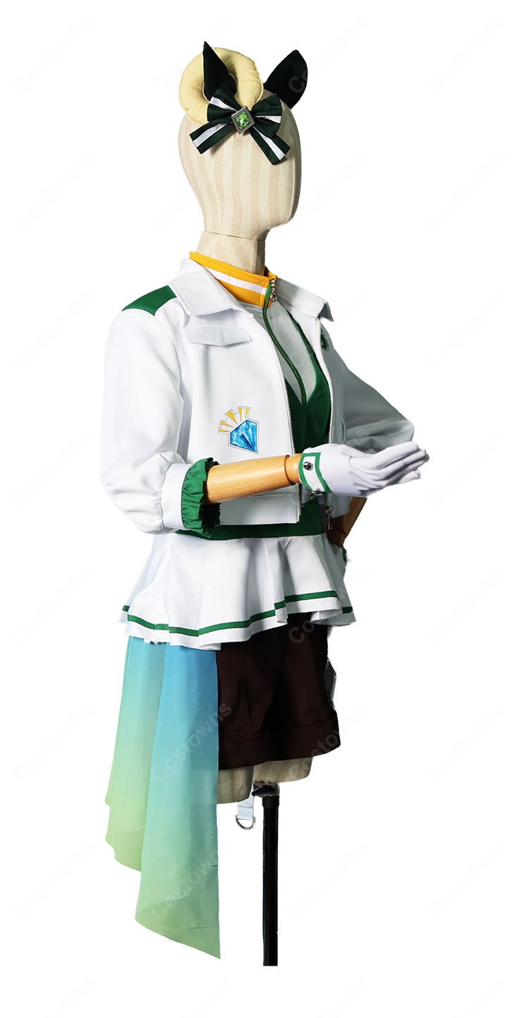 ウマ娘 プリティーダービー キセキ [Miracle Author] 勝負服 コスプレ衣装 ホワイト×グリーン セット-3