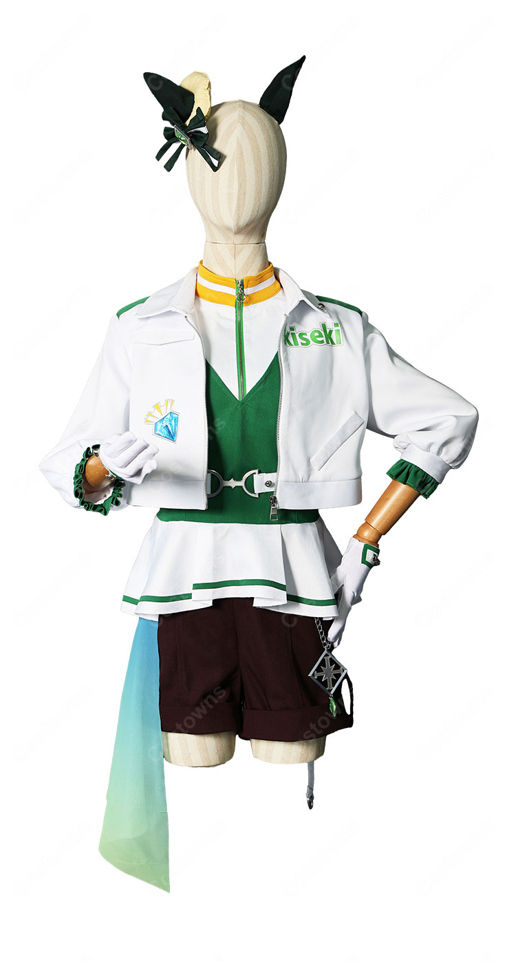 ウマ娘 プリティーダービー キセキ [Miracle Author] 勝負服 コスプレ衣装 ホワイト×グリーン セット-2