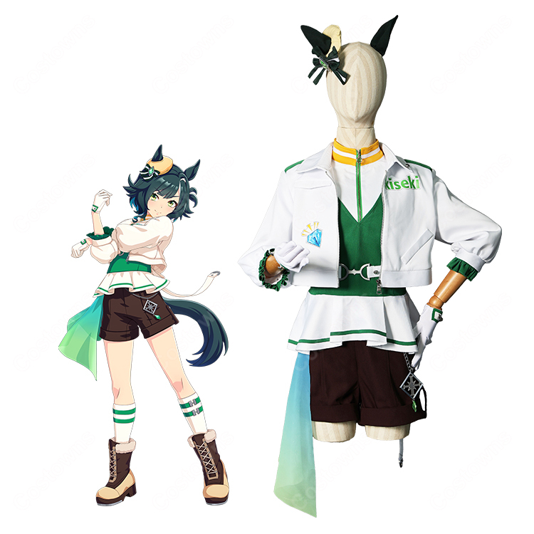ウマ娘 プリティーダービー キセキ [Miracle Author] 勝負服 コスプレ衣装 ホワイト×グリーン セット-1