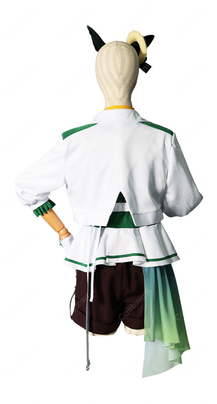 ウマ娘 プリティーダービー キセキ [Miracle Author] 勝負服 コスプレ衣装 ホワイト×グリーン セット-4