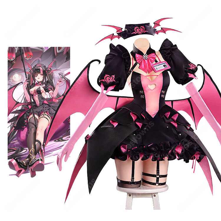 アズールレーン プリンツ・モーリッツ コスプレ衣装 悪魔 ナース服 真夜中怪談看護師長 ブラック×ピンク 翼追加可-1