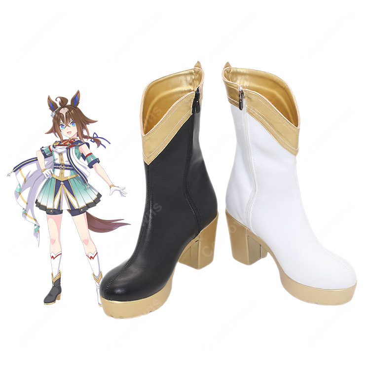 ウマ娘 プリティーダービー エピファネイア 勝負服 コスプレ靴 ブラック×ホワイト ショートブーツ 22~29cm-1