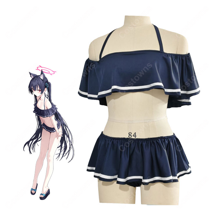 ブルーアーカイブ -Blue Archive- 黒見セリカ 水着Ver. コスプレ衣装 ネイビーフリル水着 上下2点セット-1