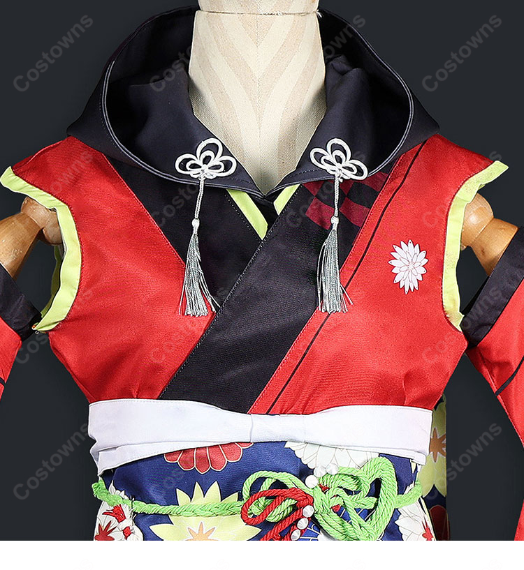 学園アイドルマスター 藤田ことね 【冠菊】コスプレ衣装 夏祭りモチーフ和風衣装 広袖・帯・大リボン付き-5
