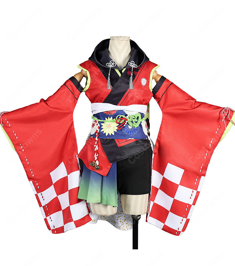 学園アイドルマスター 藤田ことね 【冠菊】コスプレ衣装 夏祭りモチーフ和風衣装 広袖・帯・大リボン付き-2
