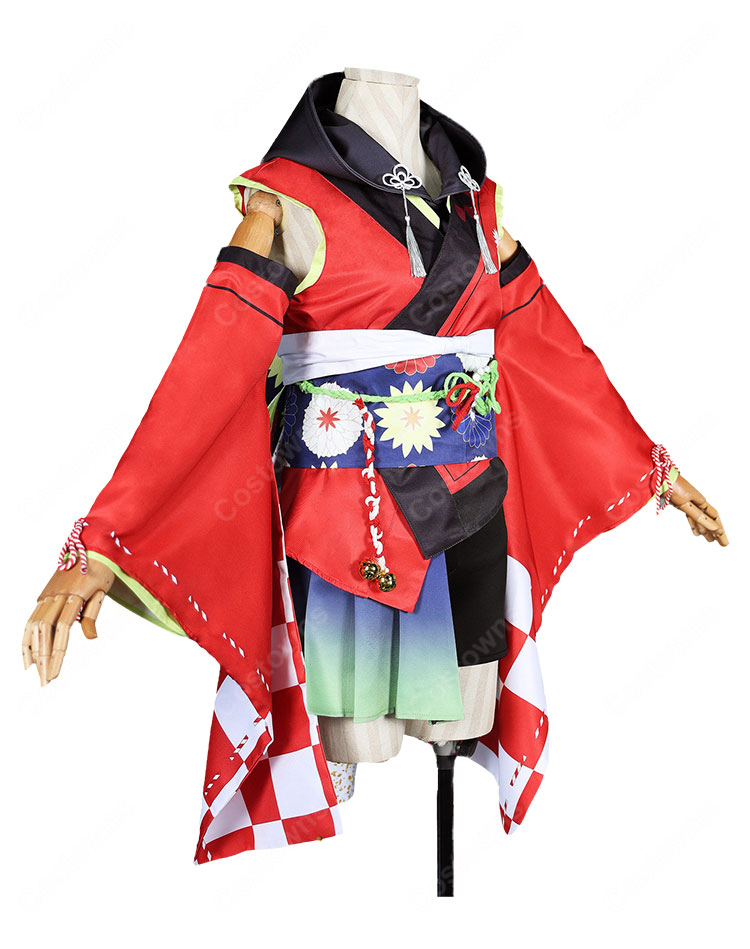 学園アイドルマスター 藤田ことね 【冠菊】コスプレ衣装 夏祭りモチーフ和風衣装 広袖・帯・大リボン付き-3