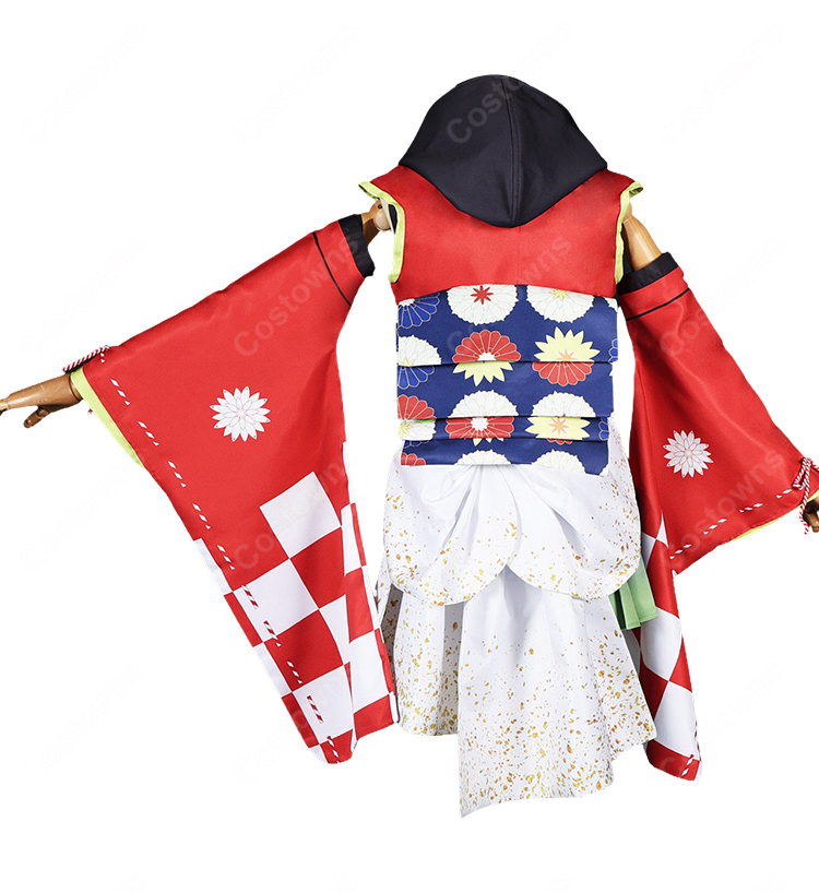 学園アイドルマスター 藤田ことね 【冠菊】コスプレ衣装 夏祭りモチーフ和風衣装 広袖・帯・大リボン付き-4